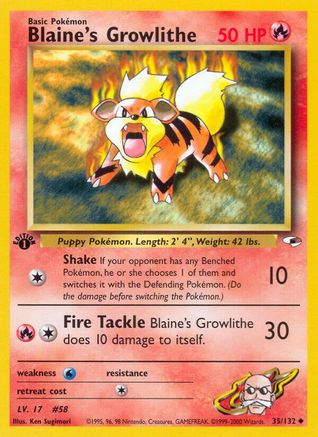 Blaine's Growlithe (35) 035  - 1st Edition Gym Heroes - Uncommon