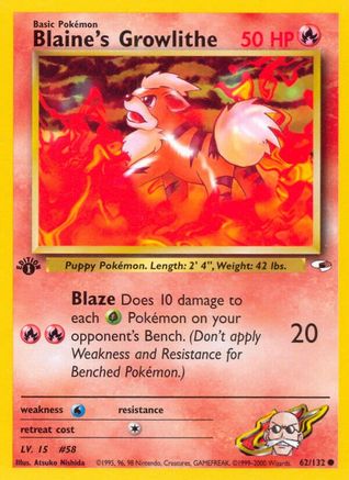 Blaine's Growlithe (62) 062  - 1st Edition Gym Heroes - Common