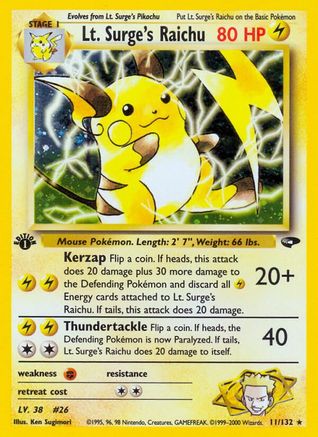 Lt. Surge's Raichu 011  Gym Challenge - Holo Rare