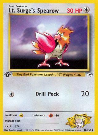 Lt. Surge's Spearow (52) 052  - Unlimited Gym Heroes - Uncommon