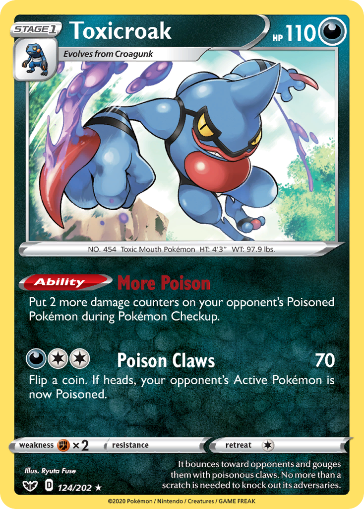 Toxicroak 124  - Holofoil SWSH01 Sword & Shield Base Set - Holo Rare
