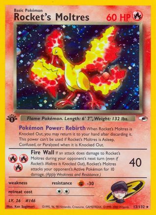 Rocket's Moltres 012  - Unlimited Holofoil Gym Heroes - Holo Rare