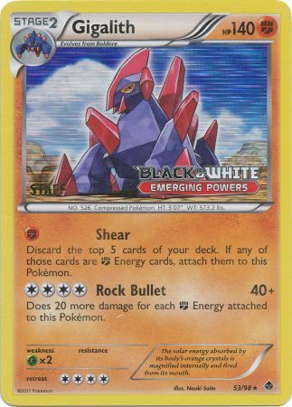 Gigalith 53/98 (Prerelease) [Staff]/98  - Holofoil Black and White Promos - Promo