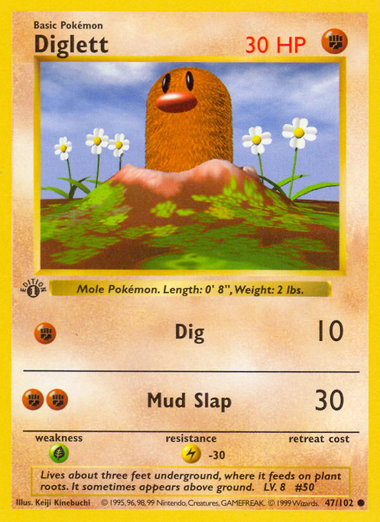 Diglett 047/102  - 1st Edition Base Set Shadowless - Common