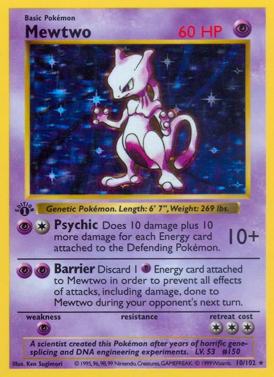Mewtwo 010/102  - 1st Edition Holofoil Base Set Shadowless - Holo Rare