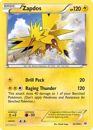 Zapdos 023  - Reverse Holofoil XY  Roaring Skies - Rare
