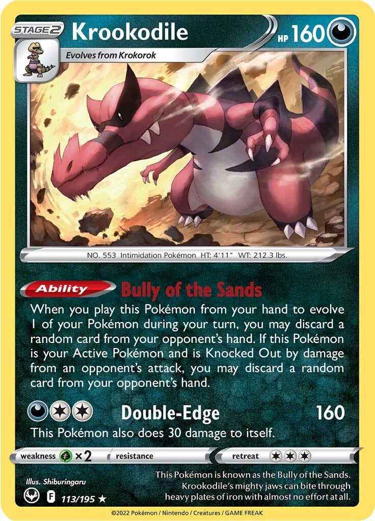 Krookodile 113  - Holofoil SWSH12 Silver Tempest - Holo Rare