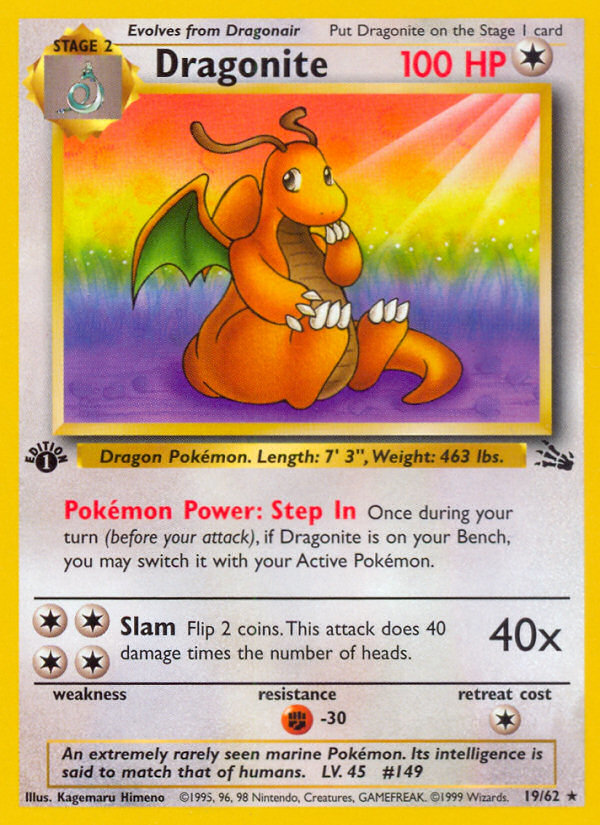 Dragonite (19) 019  - 1st Edition Fossil - Rare
