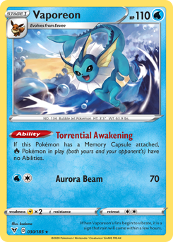 Vaporeon 030  SWSH04 Vivid Voltage - Rare