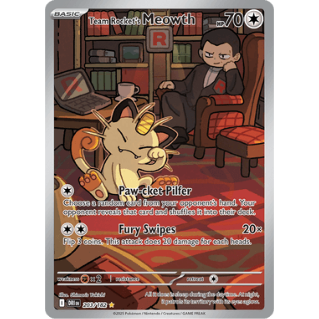 Team Rocket's Meowth 203/182  - Holofoil SV10 Destined Rivals - Illustration Rare