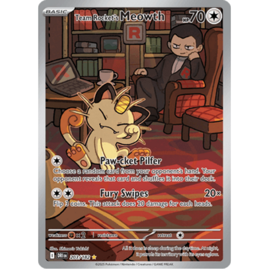 Team Rocket's Meowth 203/182  - Holofoil SV10 Destined Rivals - Illustration Rare