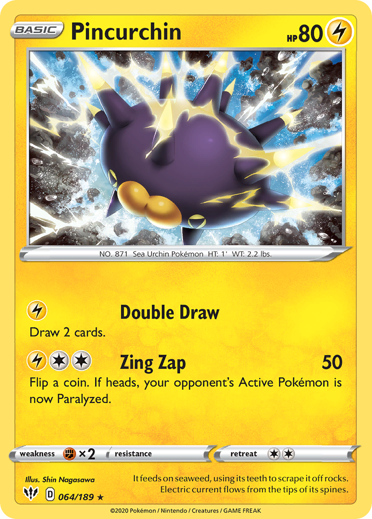 Pincurchin 064  - Holofoil SWSH03 Darkness Ablaze - Holo Rare