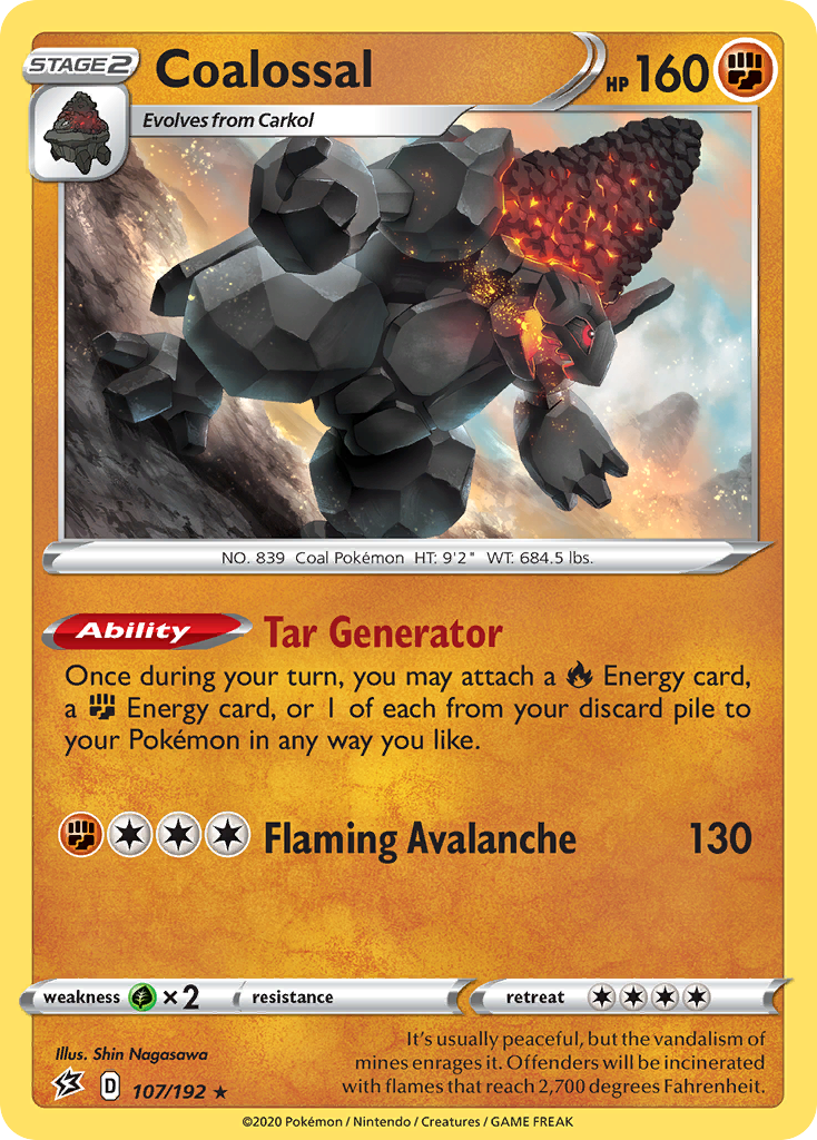 Coalossal 107  - Holofoil SWSH02 Rebel Clash - Holo Rare
