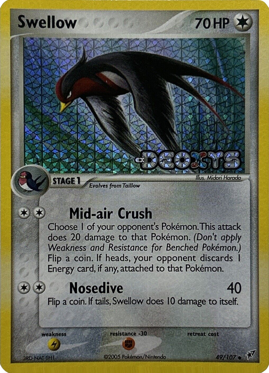 Swellow  - Reverse Holofoil Deoxys - Uncommon