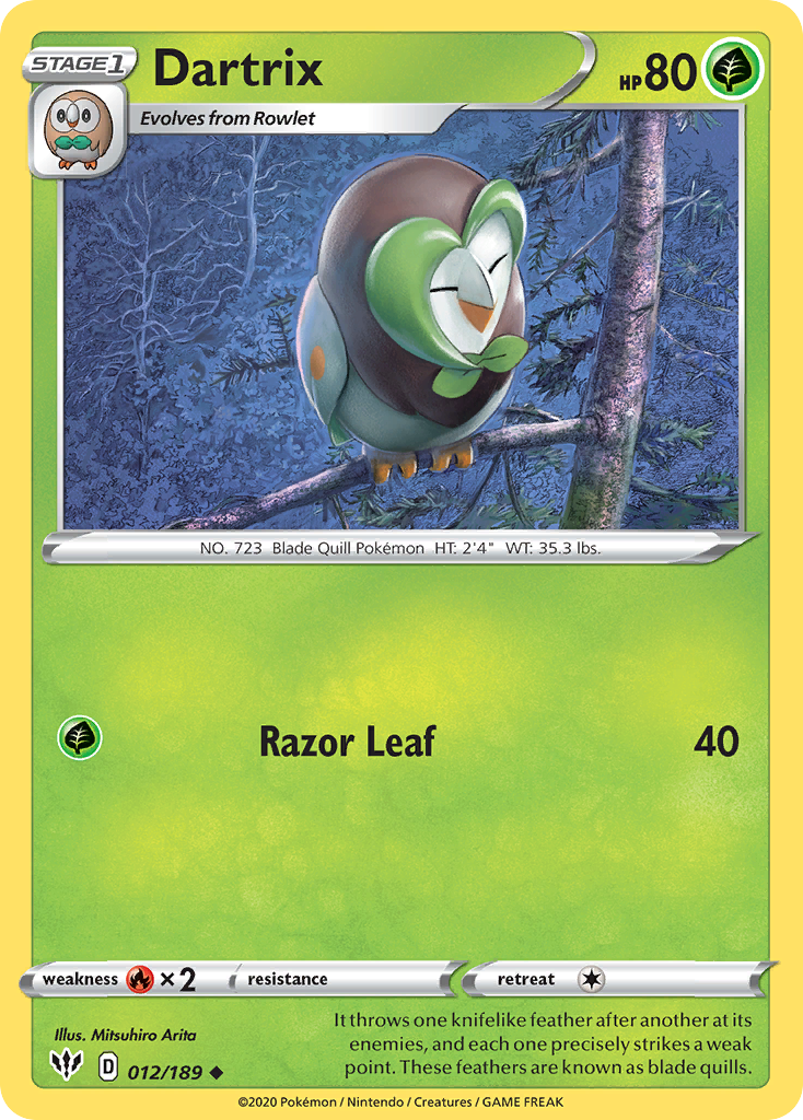 Dartrix 012  SWSH03 Darkness Ablaze - Uncommon