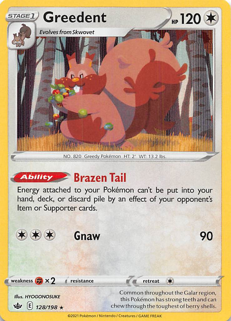 Greedent 128  - Holofoil SWSH06 Chilling Reign - Holo Rare