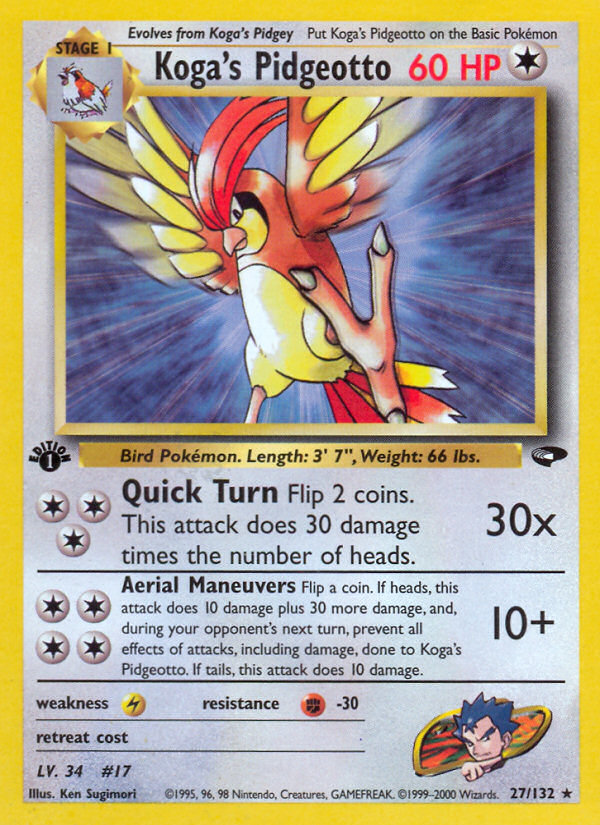 Koga's Pidgeotto 027  - 1st Edition Gym Challenge - Rare