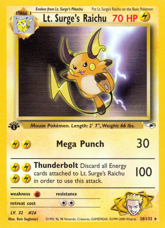 Lt. Surge's Raichu 028  - 1st Edition Gym Heroes - Rare