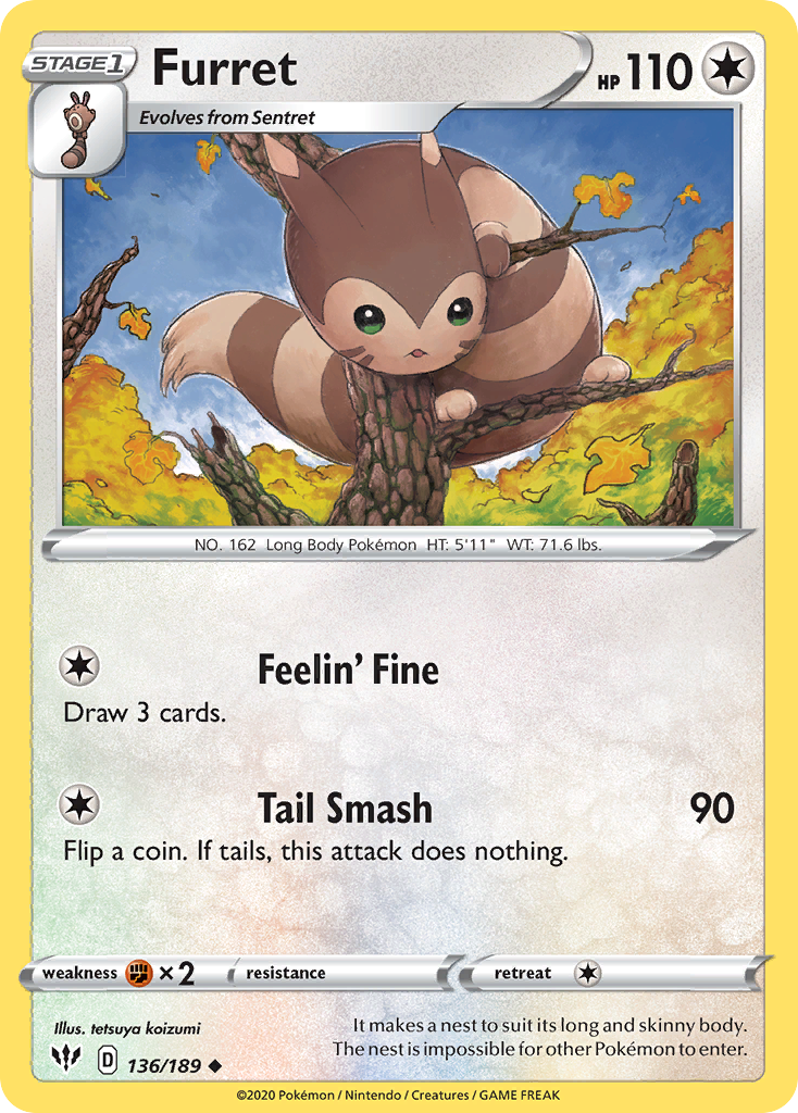 Furret 136  SWSH03 Darkness Ablaze - Uncommon