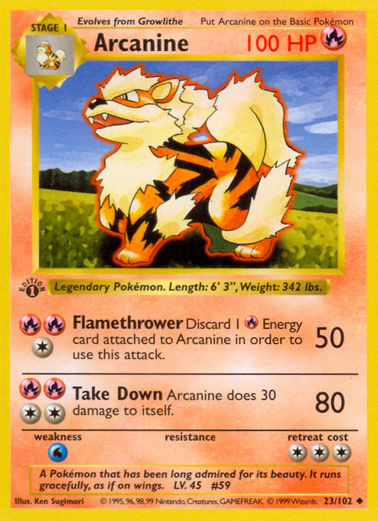 Arcanine 023/102  - 1st Edition Base Set Shadowless - Uncommon