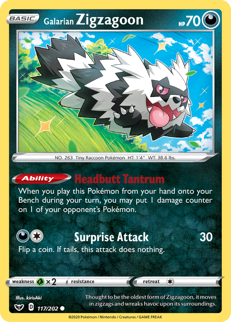 Galarian Zigzagoon 117  SWSH01 Sword & Shield Base Set - Common