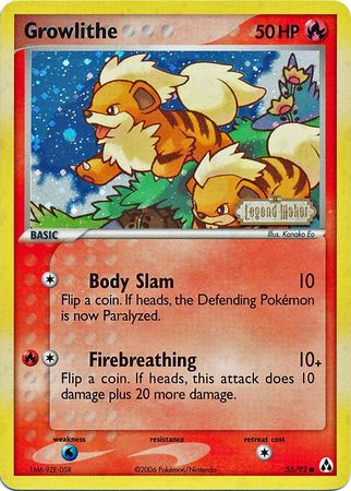 Growlithe 055  - Reverse Holofoil Legend Maker - Common