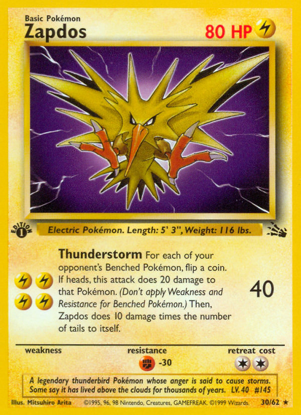 Zapdos (30) 030  - 1st Edition Fossil - Rare