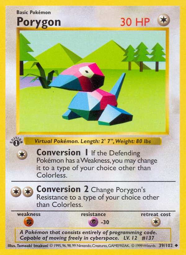 Porygon 039/102  - 1st Edition Base Set Shadowless - Uncommon
