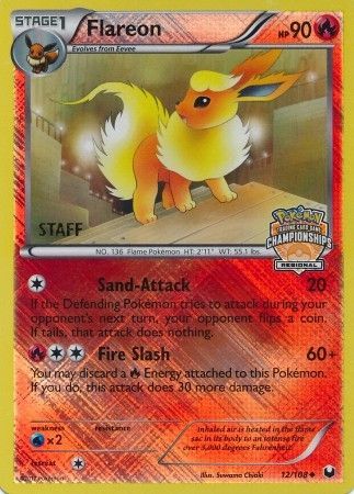 Flareon - 12/108 (Regional Championships) [Staff]/108  - Reverse Holofoil League & Championship Cards - Promo