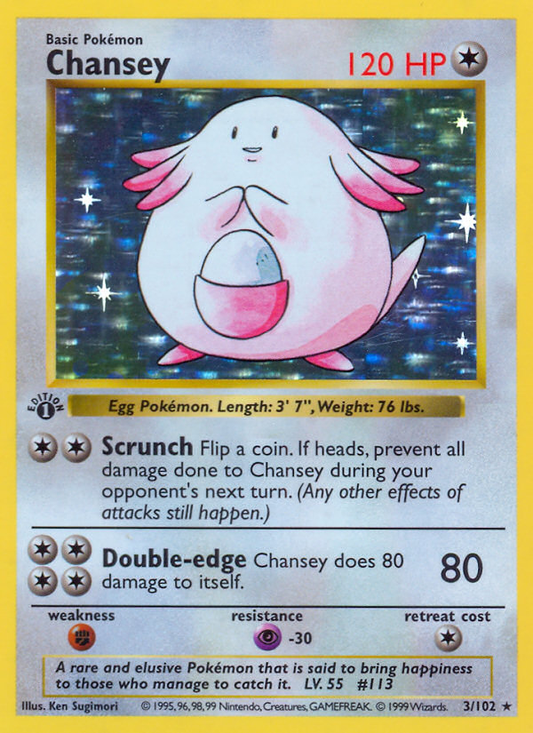 Chansey 003/102  - 1st Edition Holofoil Base Set Shadowless - Holo Rare