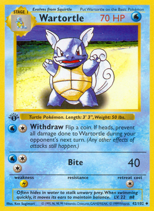 Wartortle 042/102  - 1st Edition Base Set Shadowless - Uncommon
