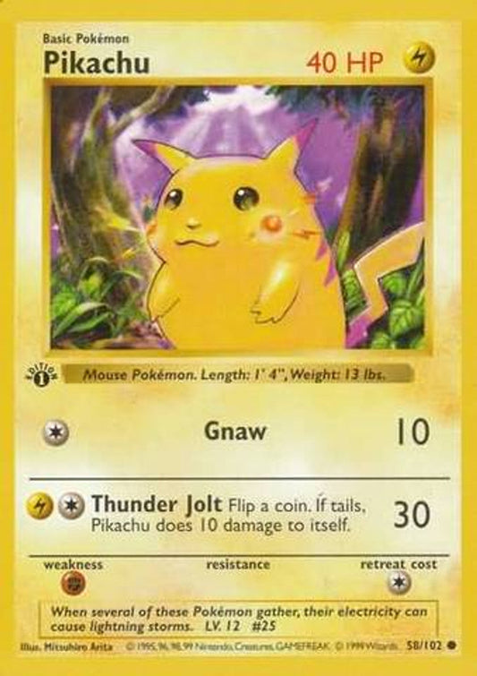 Pikachu (Red Cheeks) 058/102  - 1st Edition Base Set Shadowless - Common