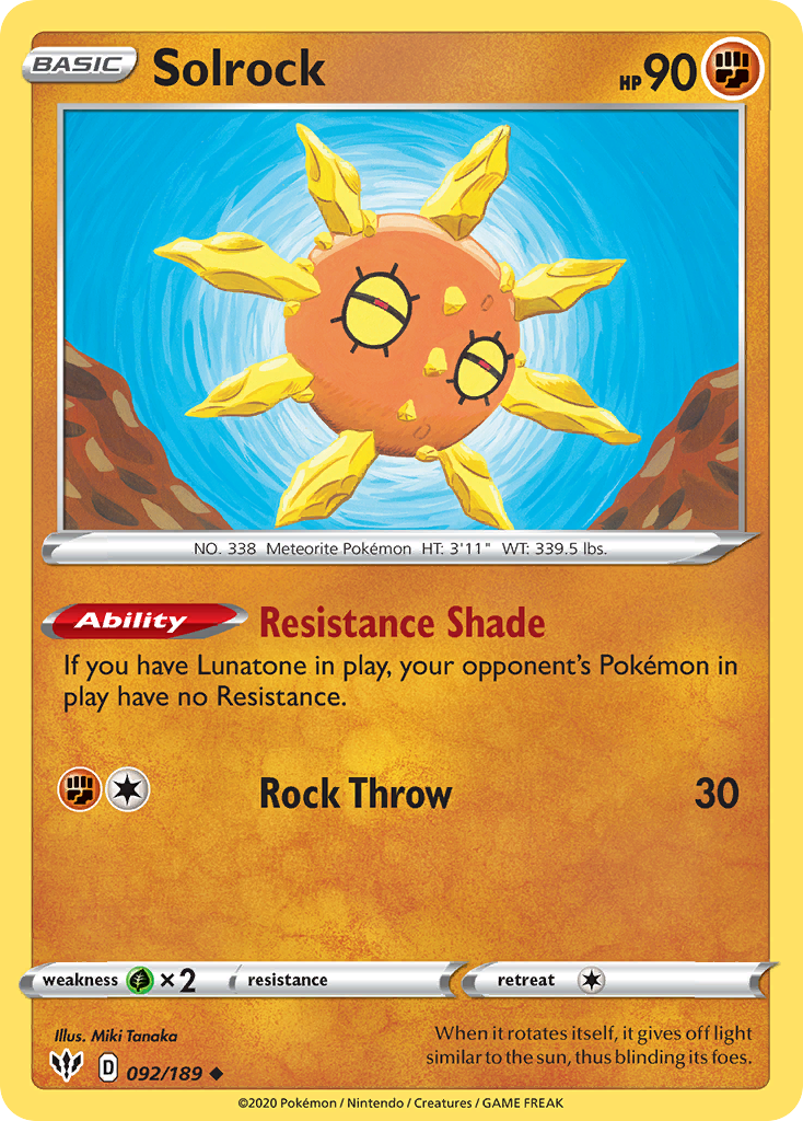 Solrock 092  SWSH03 Darkness Ablaze - Uncommon