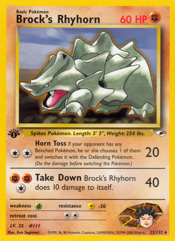 Brock's Rhyhorn (22) 022  - 1st Edition Gym Heroes - Rare
