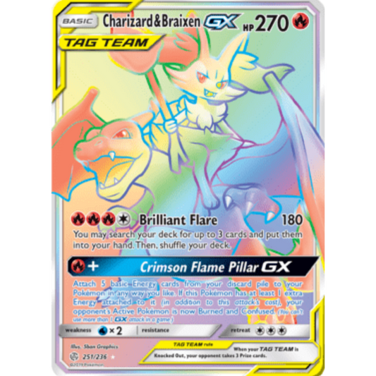 Charizard & Braixen GX (Secret) 251  - Holofoil SM  Cosmic Eclipse - Secret Rare