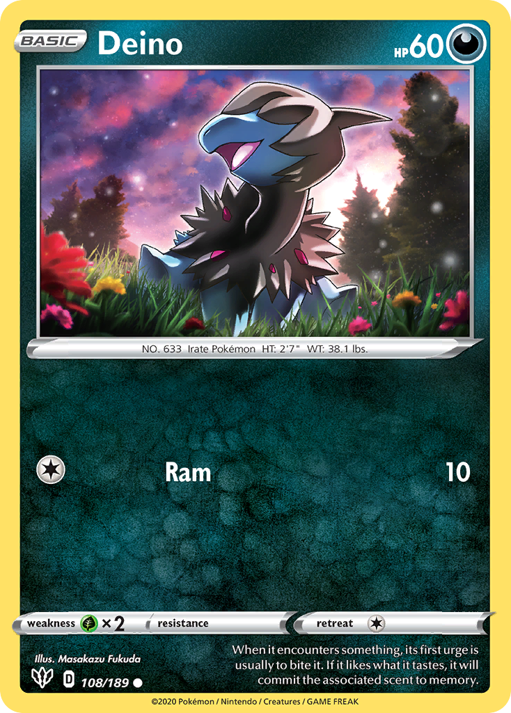 Deino 108  SWSH03 Darkness Ablaze - Common