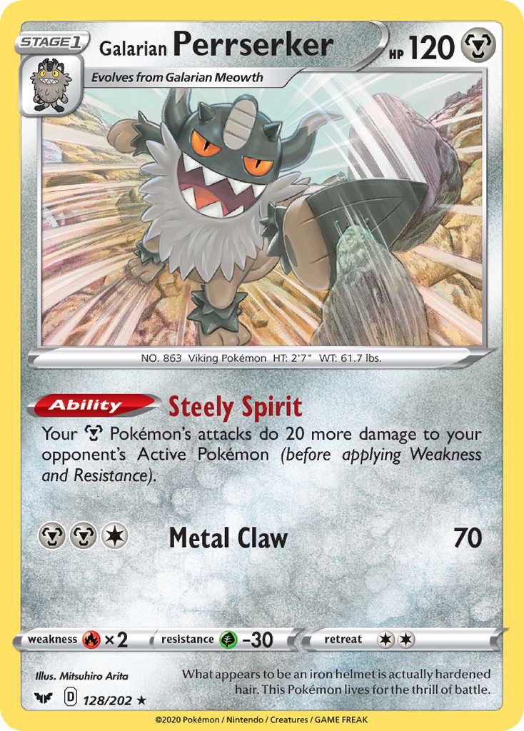 Galarian Perrserker 128  - Holofoil SWSH01 Sword & Shield Base Set - Holo Rare