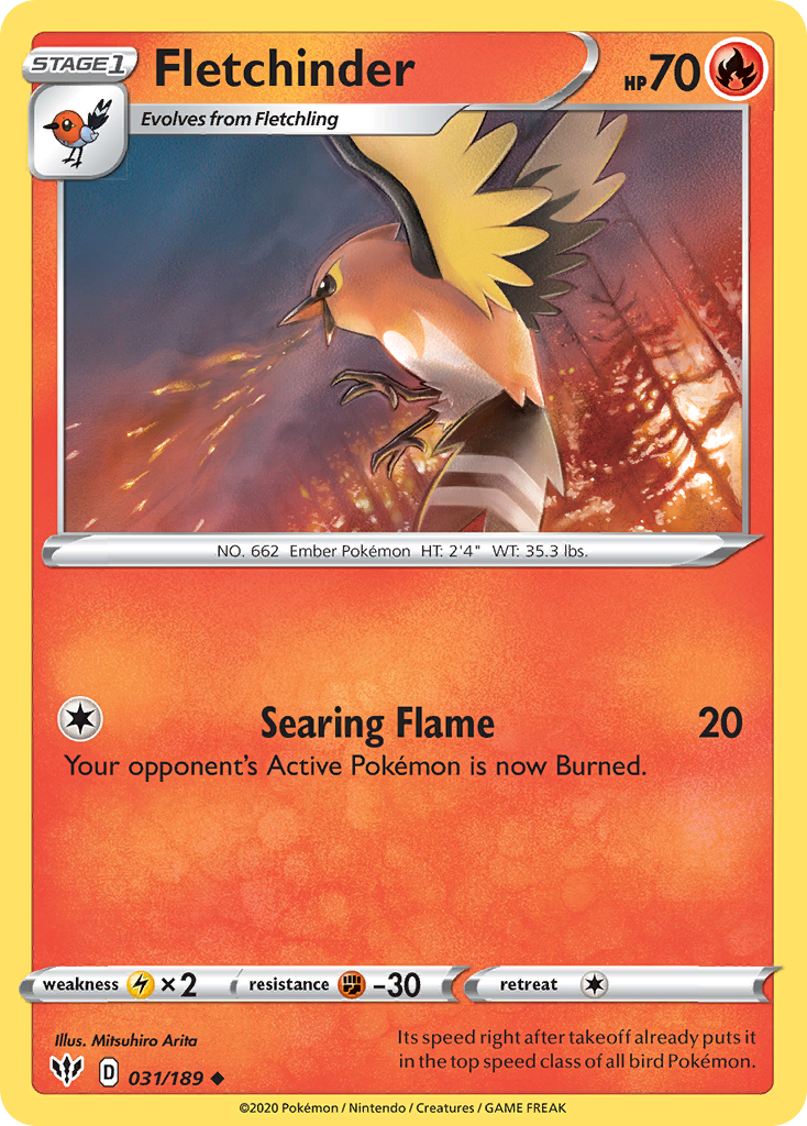 Fletchinder 031  SWSH03 Darkness Ablaze - Uncommon