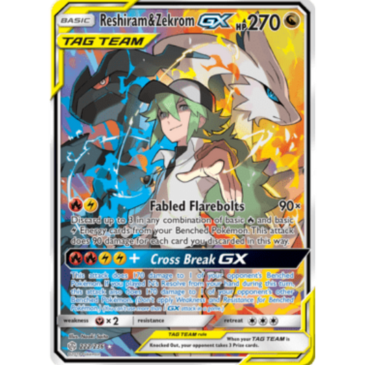Reshiram & Zekrom GX (Full Art) 222/236  - Holofoil SM  Cosmic Eclipse - Ultra Rare