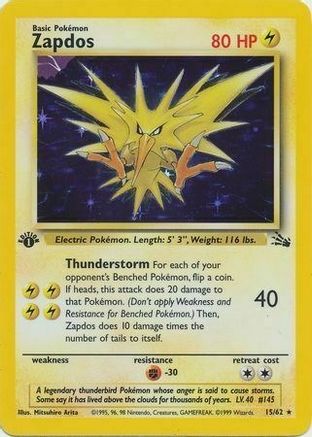 Zapdos 015/62  - Holofoil Miscellaneous Cards & Products - Promo