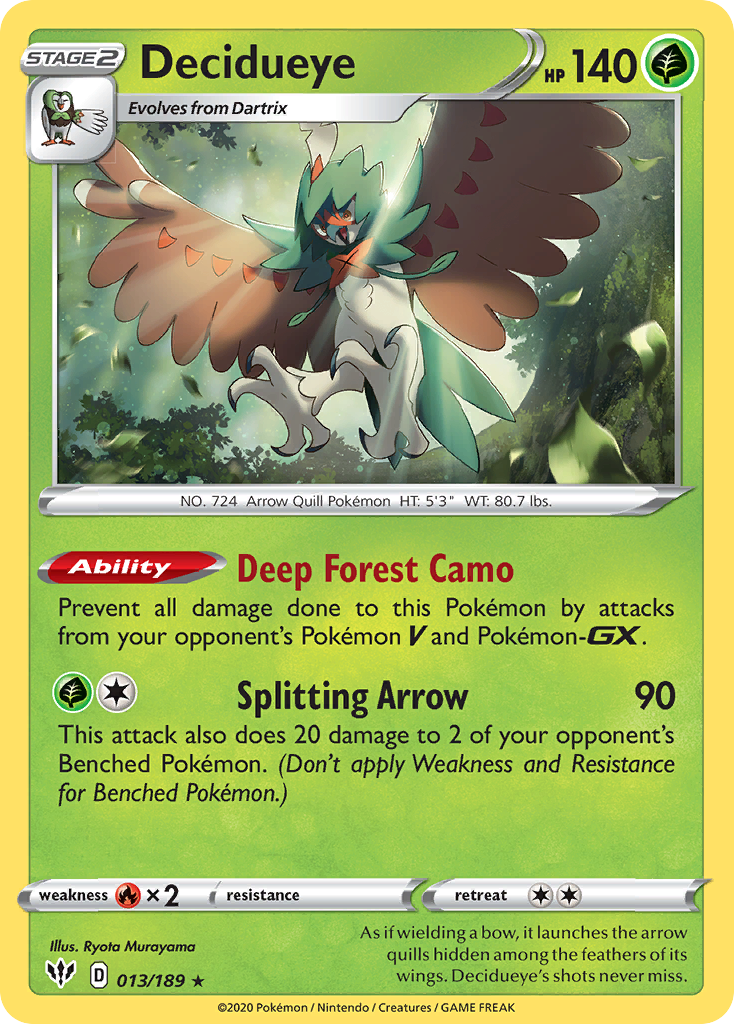 Decidueye 013  - Holofoil SWSH03 Darkness Ablaze - Holo Rare