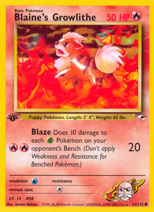 Blaine's Growlithe (62) 062  - 1st Edition Gym Heroes - Common
