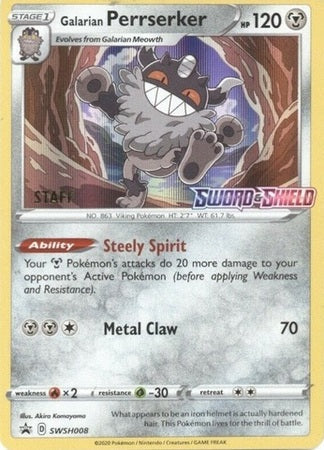 Galarian Perrserker - SWSH008 (Prerelease) [Staff]  - Holofoil SWSH Sword & Shield Promo Cards - Promo