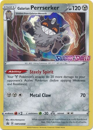Galarian Perrserker - SWSH008 (Prerelease)  - Holofoil SWSH Sword & Shield Promo Cards - Promo