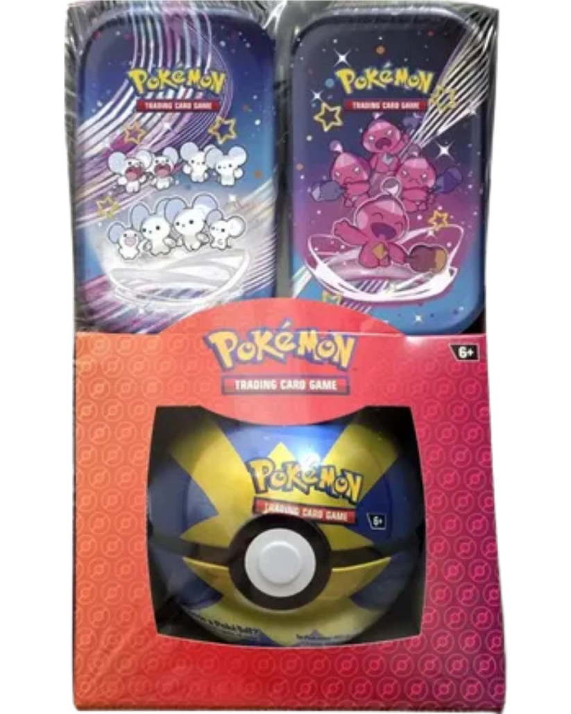 Retail Exclusive Pokemon Paldean Fates Mini Tins + Poke Ball Tin